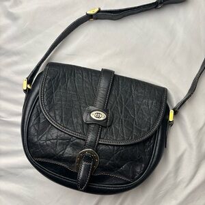 Vintage Gucci Interlocking G Crossbody Saddle Bag Purse Black Leather